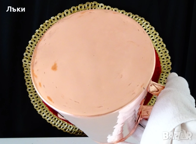 Битова масивна медна кана с капак,чиста червена мед. , снимка 8 - Антикварни и старинни предмети - 51990138