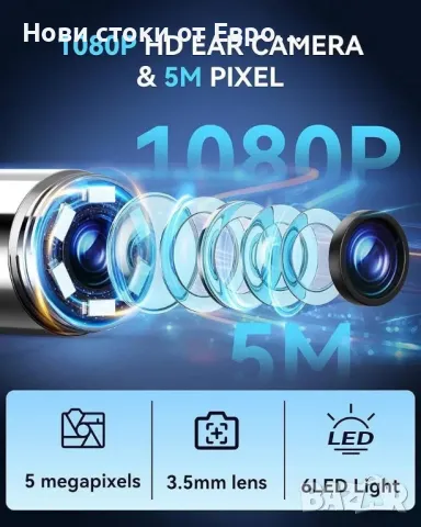 Уред за подобрено отстраняване на ушна кал с електрическо отстраняване на ушна кал и 1080P , снимка 8 - Други - 50301041