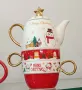 Порцеланов комплект - чайник и 2 броя чаши за чай/капучино КОЛЕДА, снимка 2
