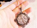 Възрожденска Сребърна икона, амулет, накит, медальон с Богородица, Дева Мария - Панагия 55 мм - Бого