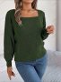 Небрежен едноцветен дамски плетен пуловер с квадратно деколте, 3цвята - 023 , снимка 4