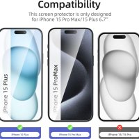 NEW'C 3 броя стъклен протектор за екран за iPhone 15 Pro Max/ 15 Plus (6,7 инча), закалено стъкло, снимка 4 - Фолия, протектори - 44494487