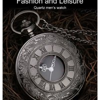 NOUSEG винтидж джобен кварцов часовник с римски цифри+ верижка , снимка 1 - Джобни - 41227257
