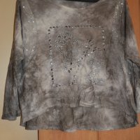 Пролетно - есенна памучна блуза спаднал ръкав в бежово и кафяво, снимка 1 - Блузи с дълъг ръкав и пуловери - 42227906