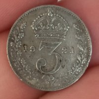 3 пенса 1921 г сребро Великобритания , снимка 2 - Нумизматика и бонистика - 41573324