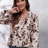 Шифонена дамска риза с карирана флорална щампа с V-образно деколте, 4цвята - 023, снимка 13 - Ризи - 39712435