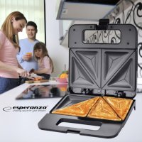 Тостер-сандвич Esperanza EKT010 Parmigiano, 1000W, триъгълник, Черен, 2 ГОДИНИ ГАРАНЦИЯ, снимка 5 - Тостери - 44167416