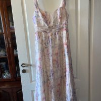 Нова ефирна елегантна 100% памук памучна  дълга рокля нежни цветя пастелни цветове , снимка 5 - Рокли - 41634674