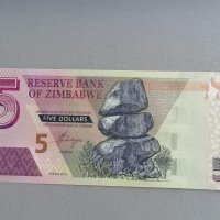 Банкнота - Зимбабве - 5 долара UNC | 2019г., снимка 1 - Нумизматика и бонистика - 41559499