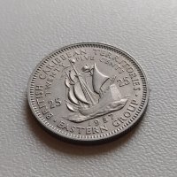 25 цента 1957 Източни Кариби, снимка 1 - Нумизматика и бонистика - 41375446