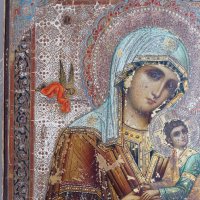 19 Век! Руска Икона на Света Богородица Страстна, снимка 3 - Антикварни и старинни предмети - 39711222