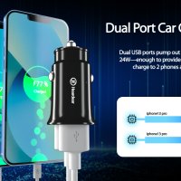 Hardear Малко и красиво 24W 2-портово бързо зарядно за кола,USB Type-C,Apple/Iphone/Samsung, снимка 8 - Зарядни за кола - 44148332