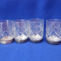 Руски кристални чашки за концентрат с метално дъно, снимка 1 - Чаши - 41648405