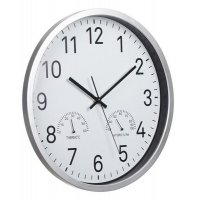 Стенен часовник, Сребрист, 3 Показания на час, температура и влажност,, 34 x 4.5 cm, снимка 2 - Стенни часовници - 35799887
