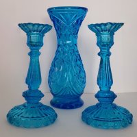 Синя стъклена ваза Rossini Empoli Blue Art Glass., снимка 5 - Вази - 42335124