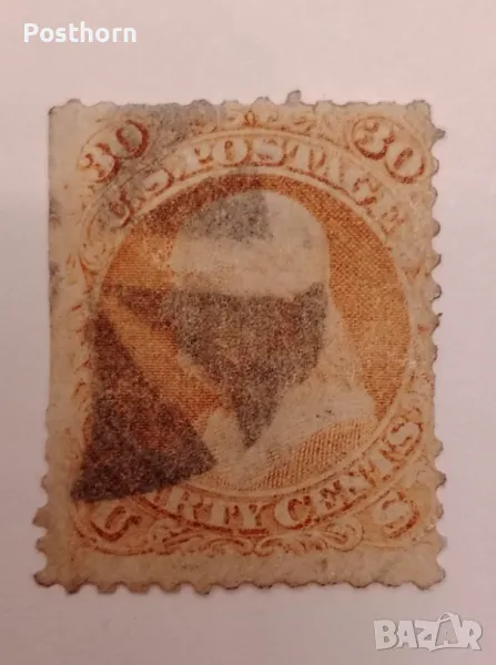 1861 САЩ Бенджамин Франклин 30 цента пощенска марка Рядка с много висока каталожна стойност , снимка 1