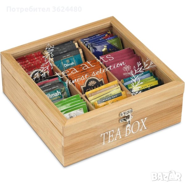 4096 Кутия с 9 отделения за чай-дървена, снимка 1