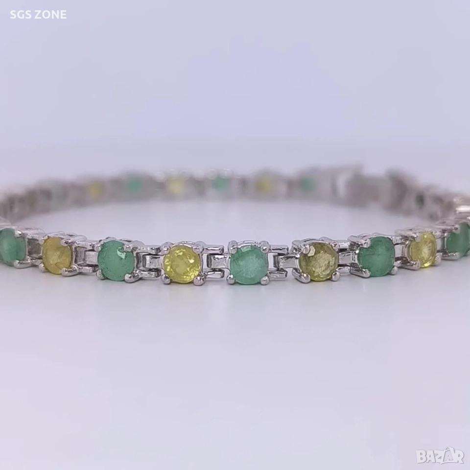 Сребърна гривна с изумруди и жълти сапфири, снимка 1