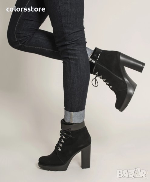 Боти на ток - черен ЕСТЕСТВЕН велур и ЕСТЕСТВЕН лак - 26529, снимка 1