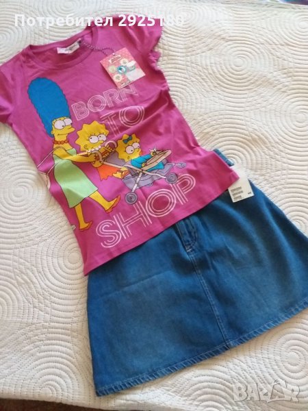 Дънкова пола H&M , тениска XS 158 / 164 , снимка 1