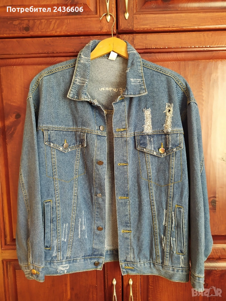 Дамско дънково яке с апликация на гърба , снимка 1