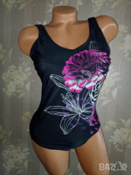 Цял черен бански с флорална апликация М, снимка 1