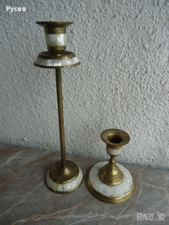 Свещници от месинг и седеф, снимка 1