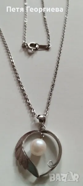 Сребърно колие с перла, снимка 1