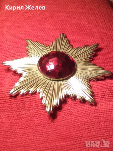 ОГРОМНА РЕТРО ВИНТИДЖ ПОЗЛАТЕНА СТАРА БРОШКА ЗНАЧКА с БЛЕСТЯЩ ФАСЕТИРАН ЦВЕТЕН КРИСТАЛ 30870, снимка 1