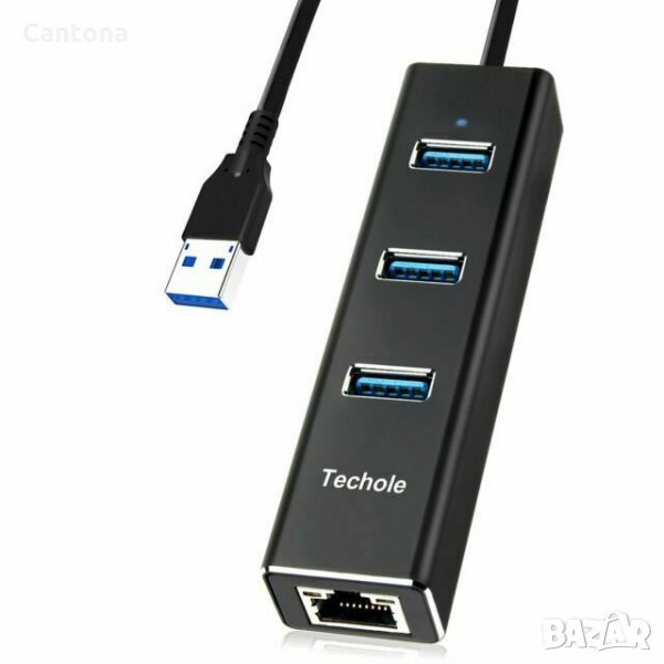 Хъб Techole с 3 USB 3.0 порта и Gbit LAN RJ45, алуминиев, снимка 1