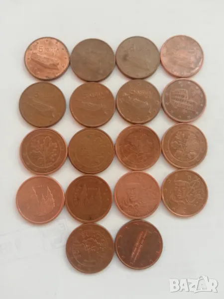 лот 21 монети от 5-евроцента различни държави, снимка 1