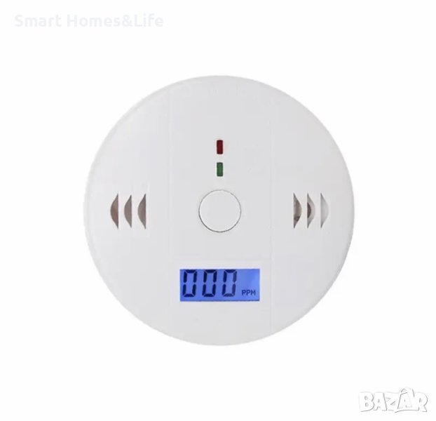 Безжичен алармен сензор за въглероден диоксид, газ и дим с LCD дисплей, снимка 1