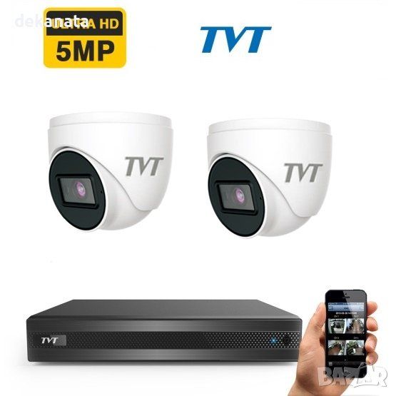 5 Mpix видеонаблюдение TVT комплект с 2 бр. 5 Mpix куполни камери и 5Mp DVR, снимка 1