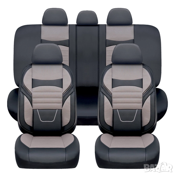 Тапицерия серия LUX TEXTIL – универсален комплект 11 части, черно/сиво, еко кожа и плат, снимка 1