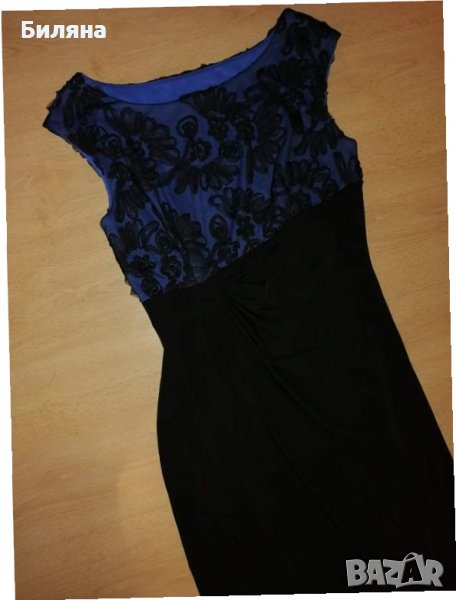 Официална рокля в синьо и черно, снимка 1