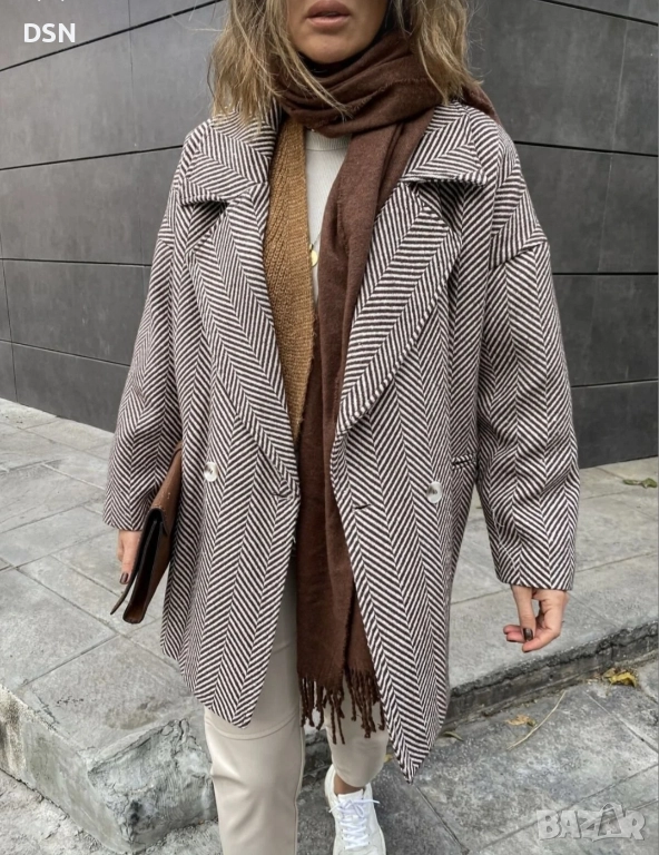 Палто кашет с дизайн на рибена кост, снимка 1