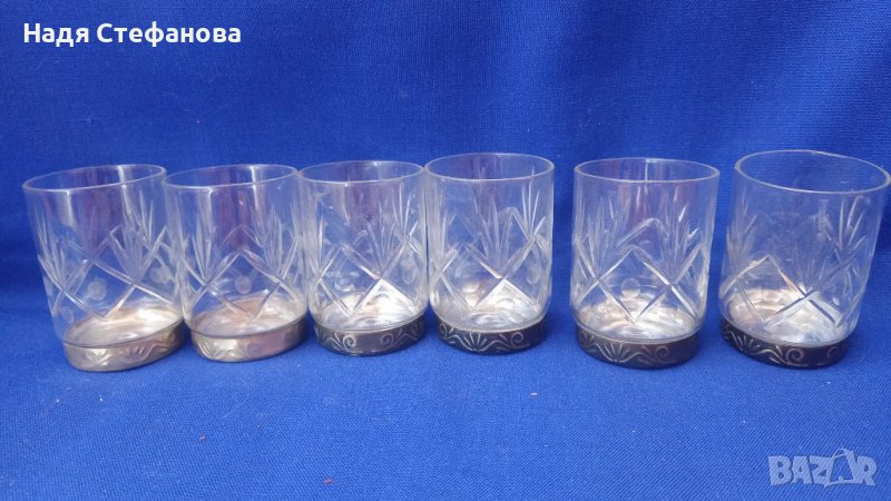 Руски кристални чашки за концентрат с метално дъно, снимка 1