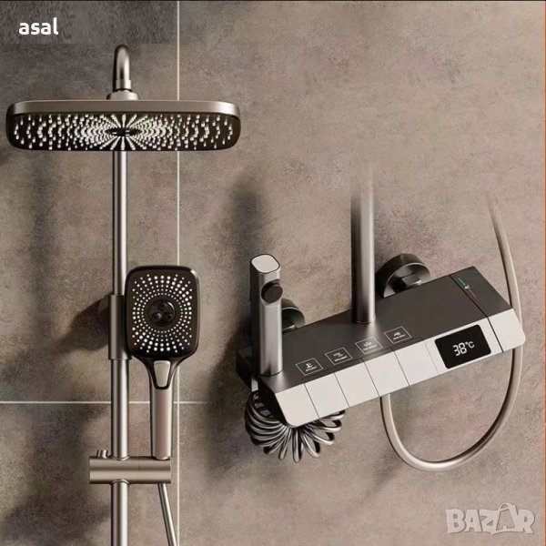Интелигентен термостатен душ за баня с дисплей / бял / черен / сив, снимка 1