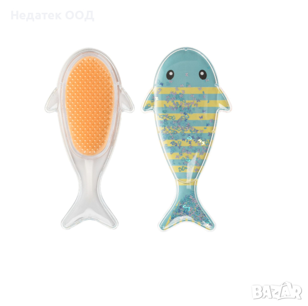  Детска четка за коса, синя рибка с конфети, 16x8см, снимка 1