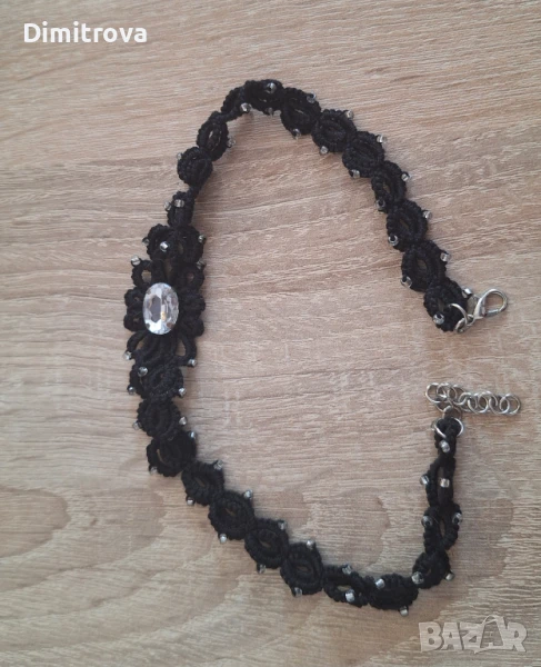 Черен чокър с метални елементи, снимка 1