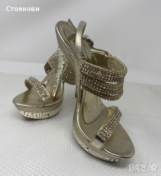 Летни Сандали с камъчета и висок ток , снимка 1