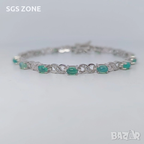 Ръчно изработена сребърна гривна със зелен опал и символ за безкрайност, снимка 10 - Гривни - 52604705