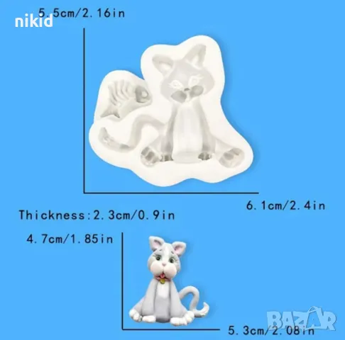 коте котка и рибена кост силиконов молд форма декорация и украса торта фондан бисквитки, снимка 3 - Форми - 20448372
