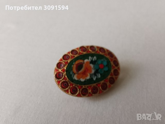 Винтидж италианска микромозайка с флорална овална игла, брошка, снимка 5 - Антикварни и старинни предмети - 41479094