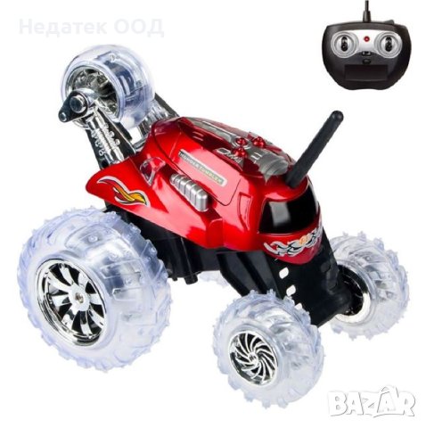 Кола с дистанционно управление и светлина Monster Spinner RC, Червена