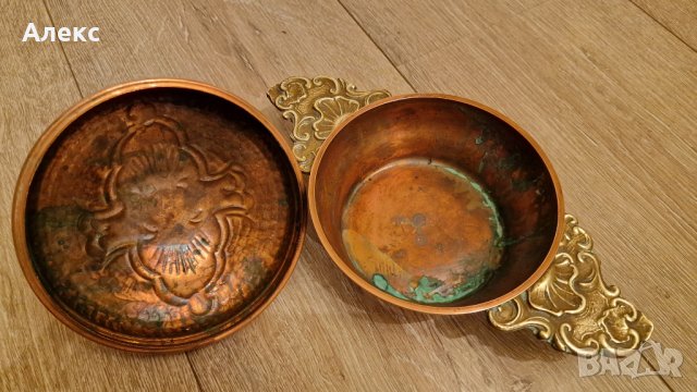 Масивна Френска купа с капак, Мед, Месинг., снимка 6 - Антикварни и старинни предмети - 40958002