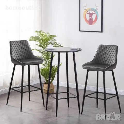 ПРОМОЦИЯ Бар стол с облегалка и дамаска от кадифе, височина 104см, к-т от 2бр - C-U-BS-B0304GY, снимка 3 - Столове - 49099781