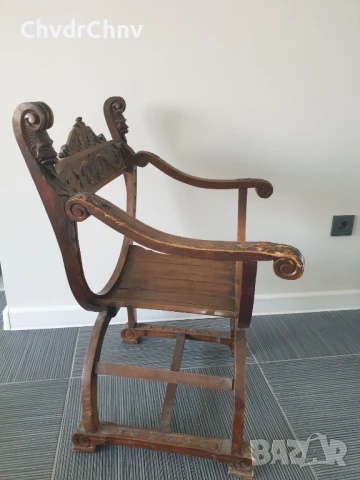 Много стар френски дървен стол-седло/орех/ръчна дърворезба/82см/19-ти век, снимка 3 - Антикварни и старинни предмети - 51301999