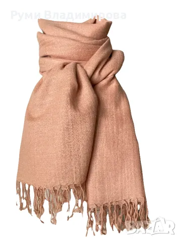 Голям, бледо розов шал от 100 % пашмина, 2 метра, снимка 4 - Шалове - 49789294