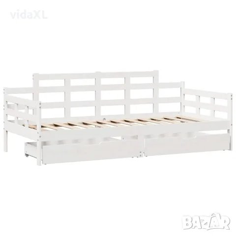 vidaXL Легло с чекмеджета, без матрак, бяло, 90x200 см, масивно дърво, снимка 3 - Спални и легла - 56146955